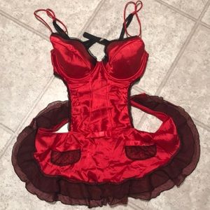 Red and black French maid apron